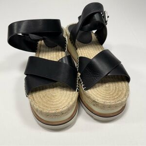 Boho Marc Fisher Black Leather Platform Espadrille Sandals Size 10
